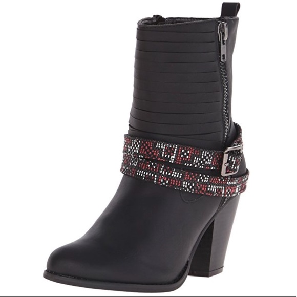 Black Boho Chic Beaded Belted Embellished Boots - Picture 2 of 6
